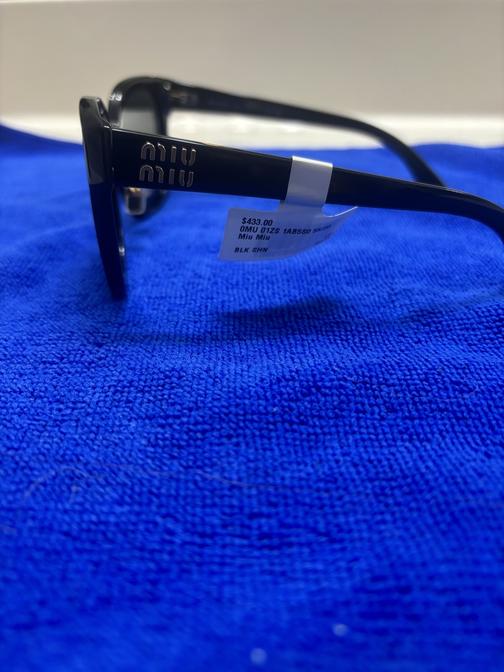 Miu Miu Black Rectangular Men's Sunglasses with Logo Temples